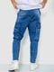 Синие джинсы с потертостями и накладными карманами | 6812522 | фото 4