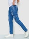 Сині джинси з потертостями та накладними кишенями | 6812523 | фото 3