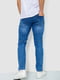 Синие джинсы с потертостями и карманами на молии | 6812524 | фото 4