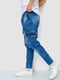 Сині джинси з потертостями та накладними кишенями | 6812536 | фото 3