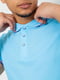 Голубая хлопковая футболка-поло на пуговицах | 6812564 | фото 5
