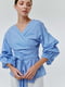 Блакитна ошатна блуза в смужку з рукавом-ліхтариком | 6802457 | фото 3