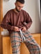 Коричнева піжама: лонгслів і штани в клітинку | 6812128 | фото 2