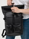 Чорний рюкзак з екошкіри з конструкцією Rolltop | 6812144 | фото 2
