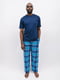Піжама синя: однотонна футболка та штани в клітинку | 6813421