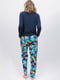 Піжама синя з квітковим принтом: реглан та штани | 6815436 | фото 2