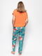 Піжама помаранчево-зелена із квітковим принтом: футболка та штани | 6815487 | фото 2