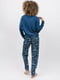 Піжама синя з принтом: лонгслів та штани | 6815494 | фото 2