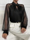 Чорна шовкова блуза з прозорими рукавами | 6816288 | фото 2