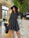 Чорна сукня А-силуету з квітковим принтом та розкльошеною спідницею | 6816578 | фото 5