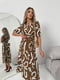 Шовкова коричнева сукня А-силуету з принтом і поясом | 6816579 | фото 4
