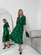 Шовкова зелена сукня А-силуету з принтом і поясом | 6816583 | фото 4