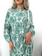 Шовкова зелена сукня А-силуету з принтом і резинкою на талії | 6816587 | фото 4