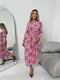 Шовкова рожева сукня А-силуету з принтом і резинкою на талії | 6816590