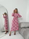 Шовкова рожева сукня А-силуету з принтом і резинкою на талії | 6816590 | фото 2
