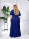 Синя сукня А-силуету з ефектним декольте та розкльошеною спідницею | 6816603 | фото 2