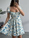 Блакитна сукня в квітковий принт з драпірованим ліфом | 6816882
