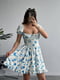 Блакитна сукня в квітковий принт з драпірованим ліфом | 6816882 | фото 2