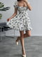 Біло-чорна сукня в квітковий принт з драпірованим ліфом | 6816884 | фото 3