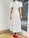 Розкльошена біла сукня-міді в горошок з рукавами-фонариками | 6816888 | фото 2