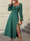 Довга зелена сукня з вирізом-каре та глибоким розрізом на нозі | 6816902 | фото 2