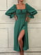 Довга зелена сукня з вирізом-каре та глибоким розрізом на нозі | 6816902 | фото 3