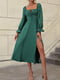 Довга зелена сукня з вирізом-каре та глибоким розрізом на нозі | 6816902 | фото 4