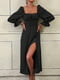 Чорна сукня з вирізом-каре та розрізом на нозі | 6816906 | фото 3