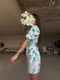Бірюзова приталена сукня в квітковий принт з шнурівкою на спинці | 6816908 | фото 2