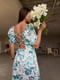 Бірюзова приталена сукня в квітковий принт з шнурівкою на спинці | 6816908 | фото 4