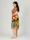 Приталена оливкова сукня із льону бохо з принтом | 6817046 | фото 4