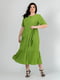 Свободное платье-миди лаймового цвета с поясом | 6817051 | фото 6