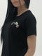 Бавовняна чорна футболка з квітковим принтом | 6817318 | фото 2