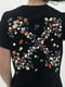 Бавовняна чорна футболка з квітковим принтом | 6817318 | фото 4