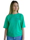 Хлопковая зеленая оверсайз футболка с принтом | 6817441 | фото 2