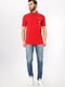 Червона футболка-поло з принтом та вишивкою логотипу | 6817783 | фото 2
