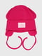 Рожева шапка в рубчик на зав”язках з логотипом бренду на підвороті | 6818552 | фото 3