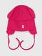 Рожева шапка в рубчик на зав”язках з логотипом бренду на підвороті | 6818552 | фото 4