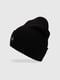 Чорна шапка в рубчик з підворотом та логотипом бренду | 6818612 | фото 2