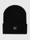 Чорна шапка в рубчик з підворотом та логотипом бренду | 6818612 | фото 3