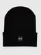Чорна шапка в рубчик з підворотом та логотипом бренду | 6818612 | фото 4
