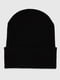Чорна шапка в рубчик з підворотом та логотипом бренду | 6818612 | фото 9