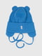 Синя шапка в рубчик на зав”язках з логотипом бренду на підвороті | 6818634 | фото 3