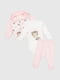 Костюм рожево-білий в принт: боді, кофта та штани | 6819160 | фото 2