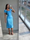 Приталена блакитна сукня в рубчик із шнурівкою на спинці | 6820496 | фото 3