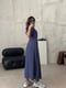 Вільна синя сукня-максі в горошок з розрізом спереду | 6820529 | фото 2