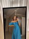 Блакитна сукня в квітковий принт з відкритими плечима та розрізом | 6820538 | фото 4