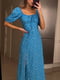 Блакитна сукня в квітковий принт з відкритими плечима та розрізом | 6820538 | фото 6