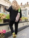 Монохромний чорний костюм жатка: сорочка з розрізами та штани | 6821309 | фото 4