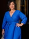Синя А-силуетна сукня-міді “на запах” | 6821315 | фото 3